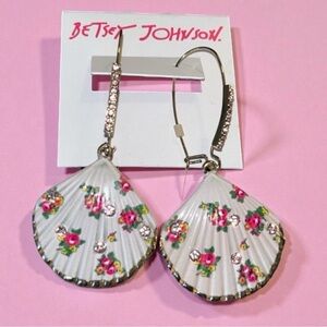 Brand New Betsey Johnson Pink Floral Shell Earrings